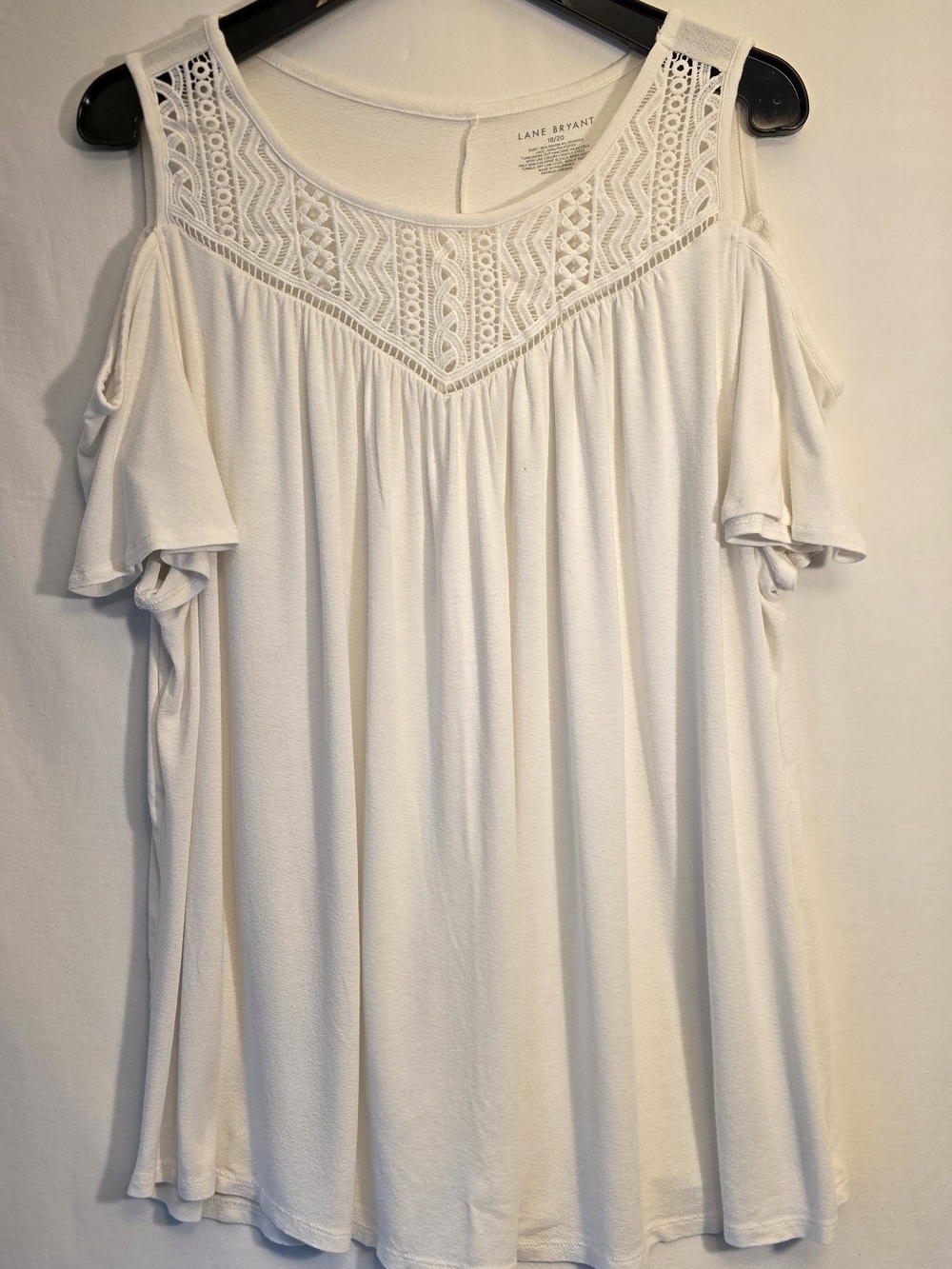 Lane Bryant White Cold-Shoulder Lace Yoke Top